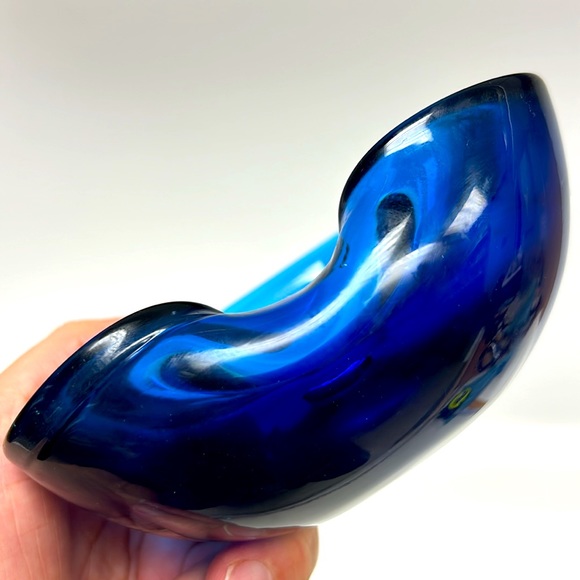 Mid Century Modern handblown Murano blue glass cigar ashtray - Picture 4 of 10